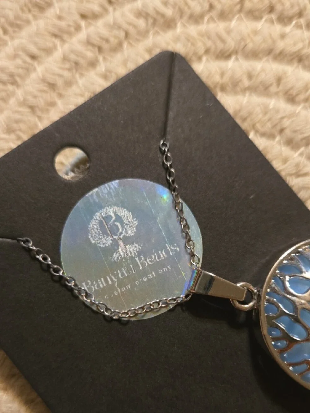 Blue Tree of Life Enamel Pendant Necklace - Silver Tone